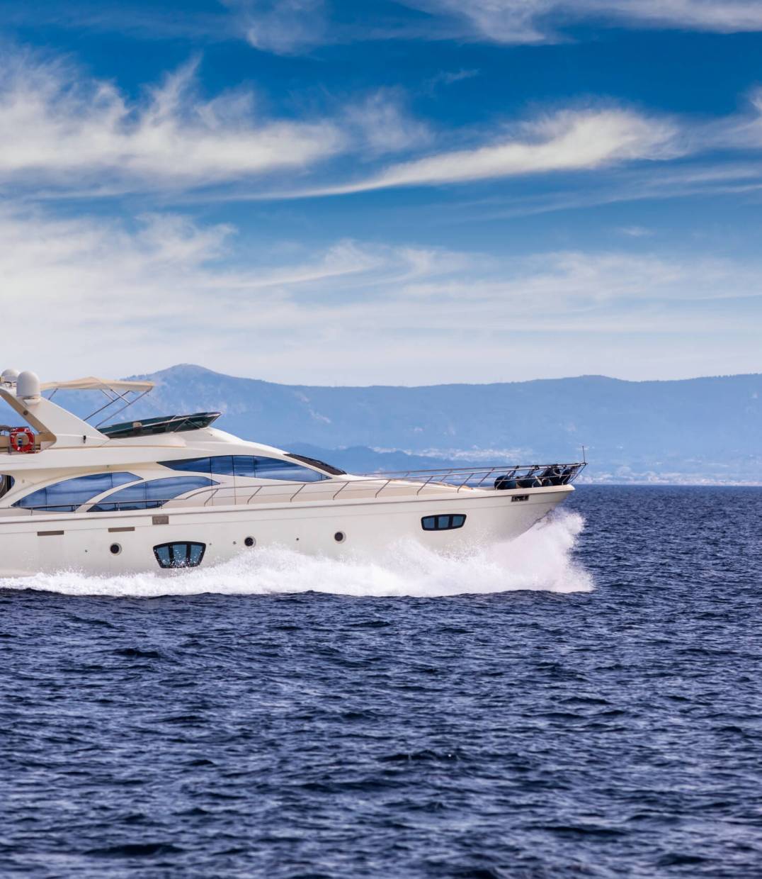 Motor yacht at sea. Yachting, luxury sea vacation